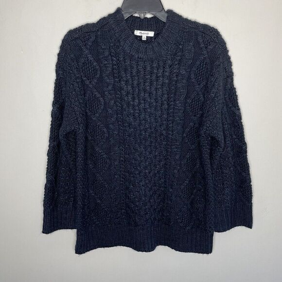 MADEWELL Sweater Womens XS Navy Cable Knit Oversized Pullover Wool Blend N0002 - Picture 1 of 12